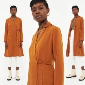 Nwt Stelen Lucy Single Button Belted Long Jacket Pumpkin Orange SZ S